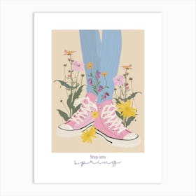Step Into Spring Illustration Pink Sneakers And Flowers 7 Art Print