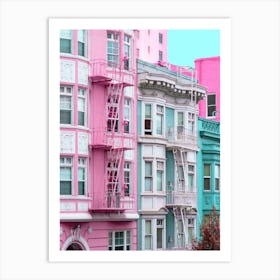 Pink And Blue Row Houses In San Francisco California Art Print