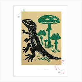 Lizard With Mushrooms Bold Block 5 Poster Art Print
