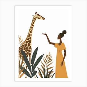 Giraffe And Woman 1 Art Print