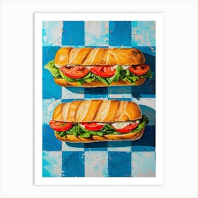 Baguette Checkered Blue Painting 3 Art Print