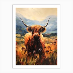 Warm Tones Impressionism Style Paintingh Of Highland Cow In The Valley 2 Art Print