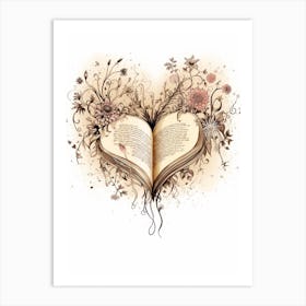 Vintage Book Detailed Line Heart Blush Pink Art Print