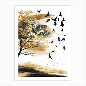 Birds Flying Over Tree Art Print