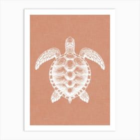 Vintage Sea Turtle Silhouette On Terracotta Linen Texture Art Print