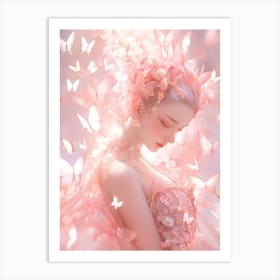 Pink Girl With Butterflies Art Print