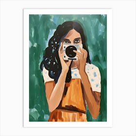 Portrait Of A Girl With A Camera Art Print