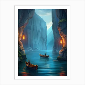 Boat In The Cave Art Print