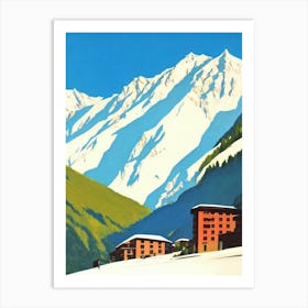 Courmayeur, Italy Midcentury Vintage Skiing Poster Art Print