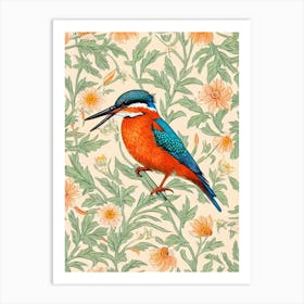 Kingfisher William Morris Style Bird Art Print