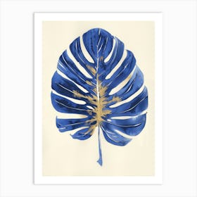 Blue And Gold Monstera Leaf Art Print