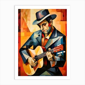 Cubist Portrait Musician Playing A Guitar Art Print