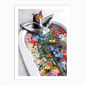 Bath Of Flowers - Creative feminine collage with colorful flowers Affiche