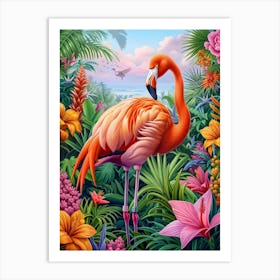 Greater Flamingo Las Coloradas Mexico Tropical Illustration 8 Art Print