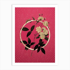 Gold Lady Banks' Rose Glitter Ring Botanical Art on Viva Magenta n.0029 Art Print