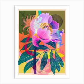 Peony 4 Neon Flower Collage Art Print