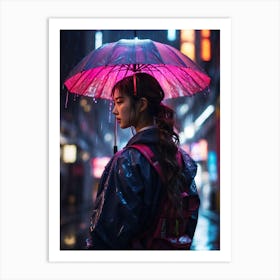 Japanese Girl And Rain Art Print