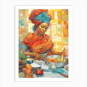 Afro Cooking Pencil Drawing Patchwork 7 Art Print