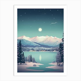 Winter Travel Night Illustration Lake Tahoe Usa 3 Art Print