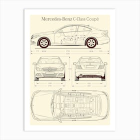 Mercedes Benz C Class Coupe 2010 car blueprint Art Print