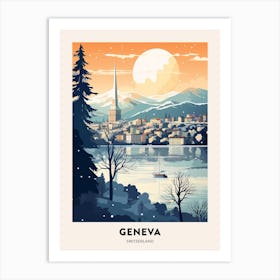 Winter Night  Travel Poster Geneva Switzerland 1 Art Print