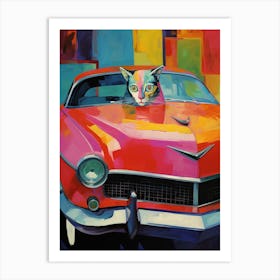 Cadillac El Dorado Vintage Car With A Cat, Matisse Style Painting 3 Art Print
