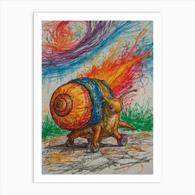 Snail On A Wheel Art Print