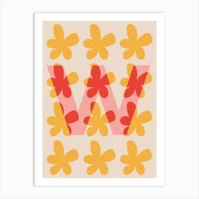 Alphabet Flower Letter W Print - Pink, Yellow, Red Art Print