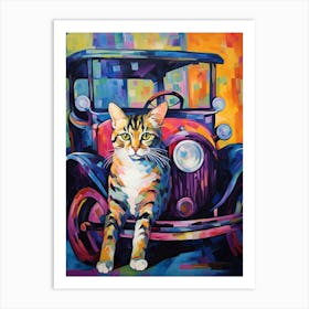 Ford Model T Vintage Car With A Cat, Matisse Style Painting 3 Art Print
