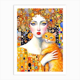 Woman and cat 2 Art Print