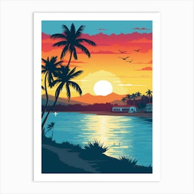 Manzanillo Beach Cuba At Sunset, Vibrant Painting 3 Art Print