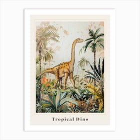 Dinosaur With Tropical Leaves Painting 1 Poster Art Print