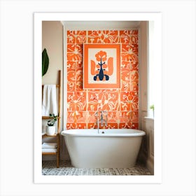 Orange And White Bathroom Art Print