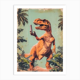 Dinosaur & A Smart Phone Retro Collage 4 Art Print