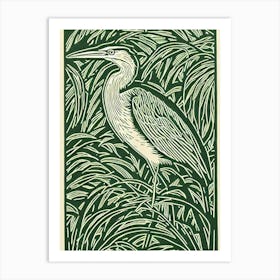 Green Heron Linocut Bird Art Print