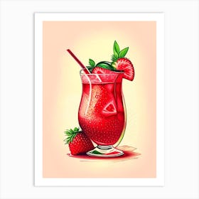 Strawberry Caipirinha, Cocktail, Drink Retro Drawing 2 Art Print