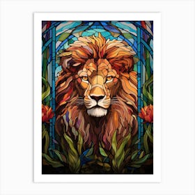 Lion Art Painting Stained Glass Style 2 Art Print