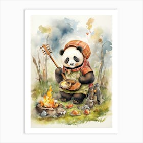 Panda Art Camping Watercolour 2 Art Print