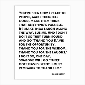 The Office, David Brent, Quote, I Must Remember To Thank Him, Wall Print, Wall Art, Print, Poster, Art Print