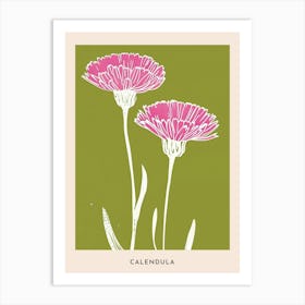 Pink & Green Calendula 2 Flower Poster Art Print