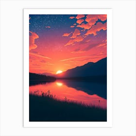 Sunset Over Lake Art Print