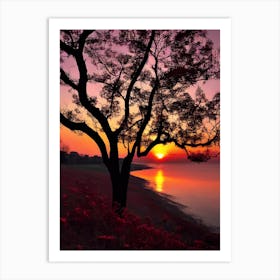 Sunset With Tree Art Print