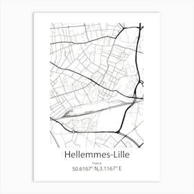 Hellemmes Lille,France Minimalist Map Art Print