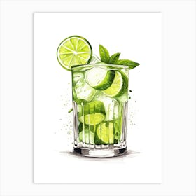 Watercolour Caipirinha Floral Infusion Cocktail 2 Art Print