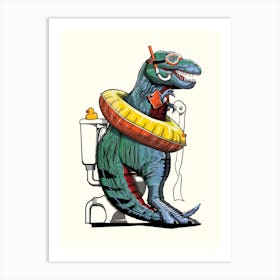 Tyrannosaurus Dinosaur on the Toilet Art Print