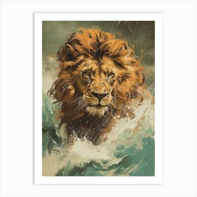 Barbary Lion Facing A Storm Illustration 3 Art Print