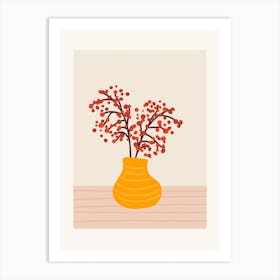 Red Berry Branch In A Yellow Vase Art Print