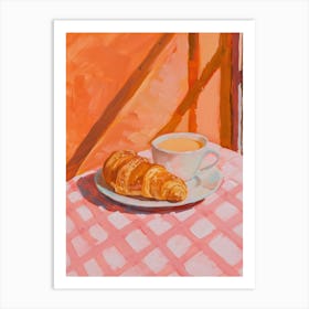Pink Breakfast Food Yogurt, Coffee And Bread 2 Art Print
