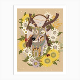 Gorgeous Deer With Floral Wreath Art Print