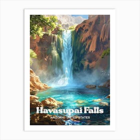 Havasupai Falls Grand Canyon Travel Art Illustration Poster